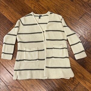Moon and Madison size small long cardigan in cream and army green striped